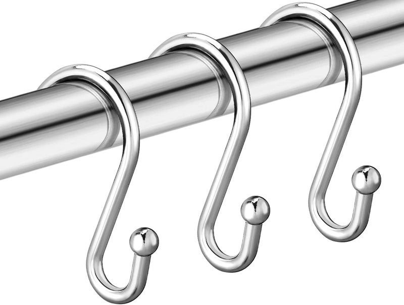 EleCharm Shower Curtain Hooks, Set of 12 Rust Proof S Shaped Decorative Shower Curtain Rings,Multi-Purpose Hangers S Hooks (Chrome) - Image 1